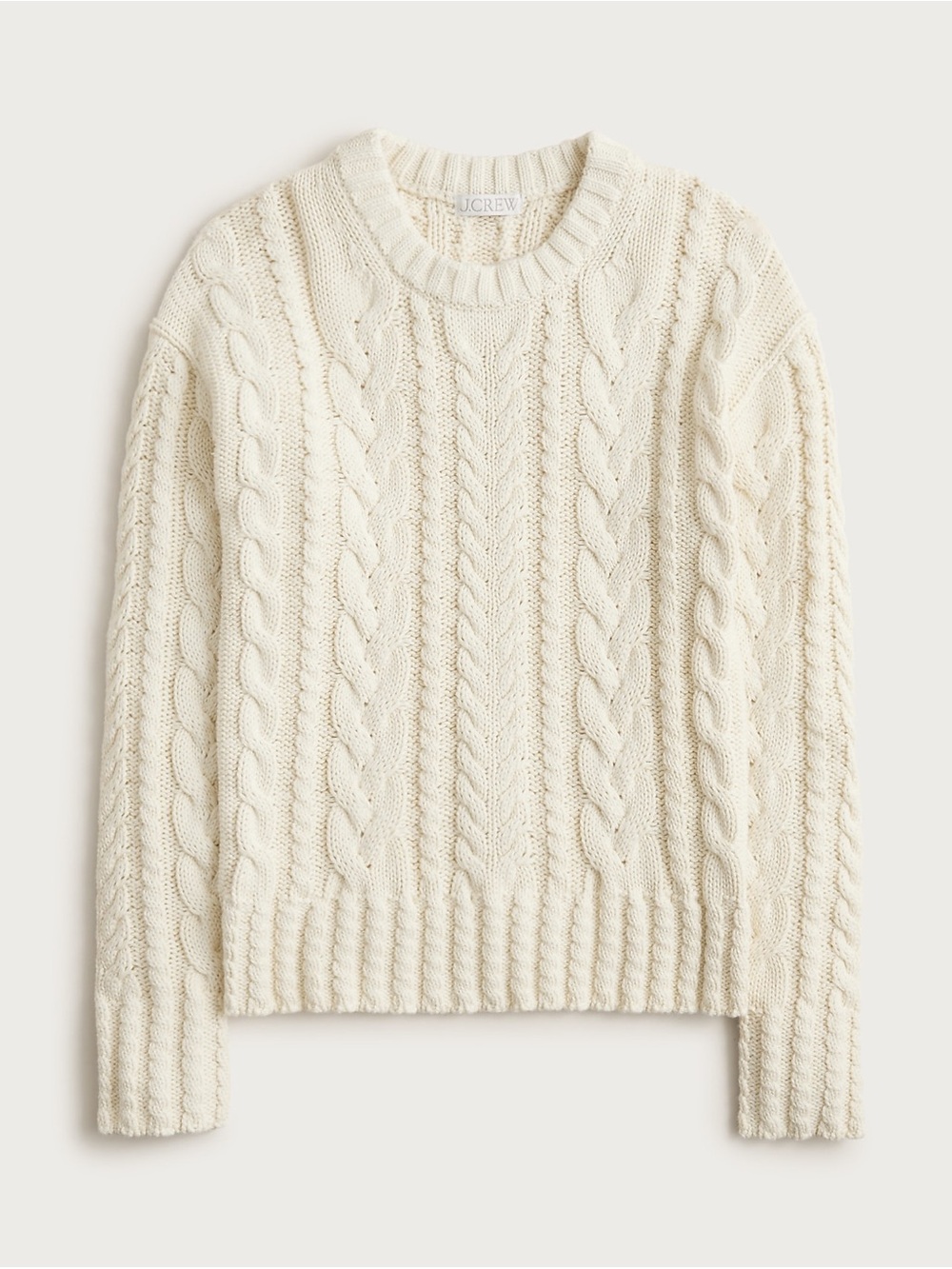 J. Crew Ivory Cable-Knit Crewneck Sweater